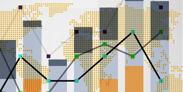 digital world map and graphs