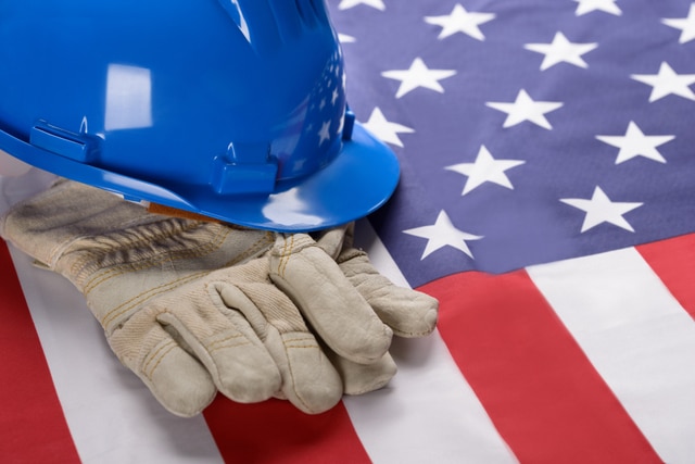 American flag construction gloves hardhat 