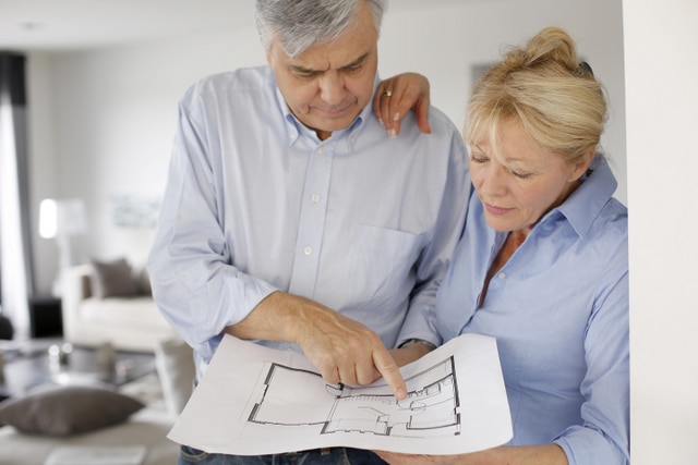 old couple house housing blueprints elderly
