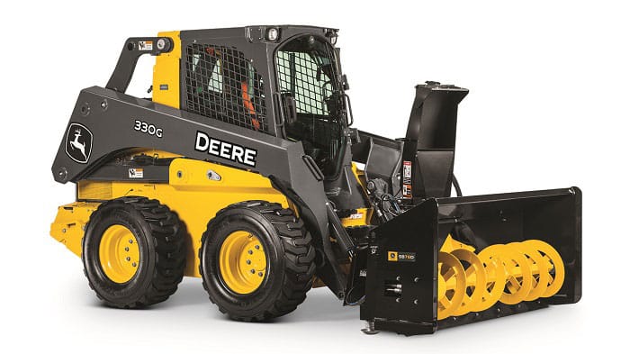 John Deere skid steer with snow blower attachment