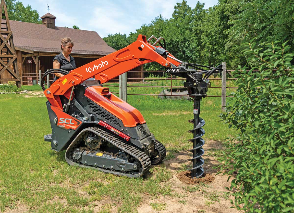 Mini skid steer on sale post hole auger