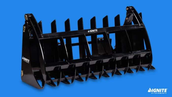 Ignite Rake Grapple attachment on a blue background 