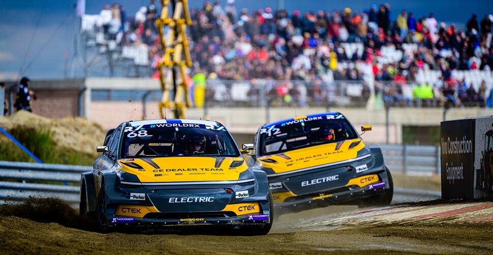 Volvo CE FIA World RX cars on racetrack