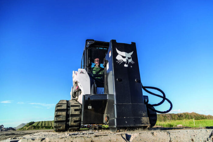 bobcat-drop-hammer attachment on a compact track loader