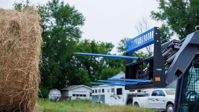 Ignite Combo bale spear attachment on a loader spearing hay
