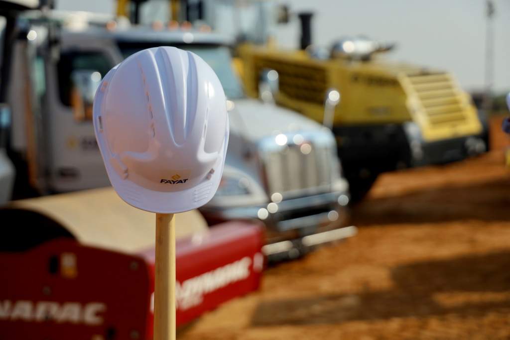 Fayat helmet at ground breaking at parts facility in South Carolina