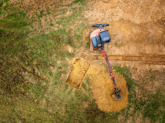 Looking down on Kubota excavator