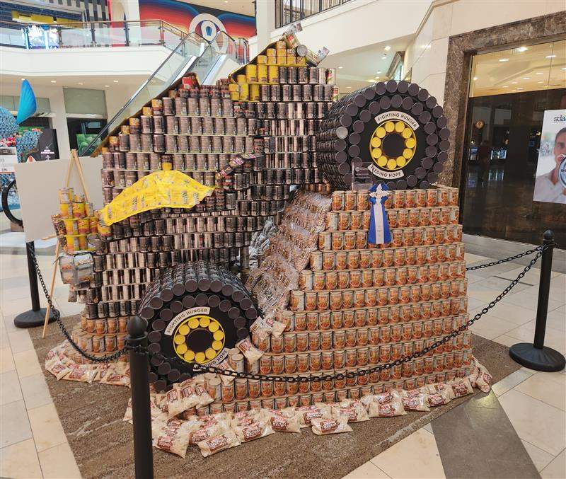 JCB Digatron made from dontanted cans and food for the San Antonia foodbank