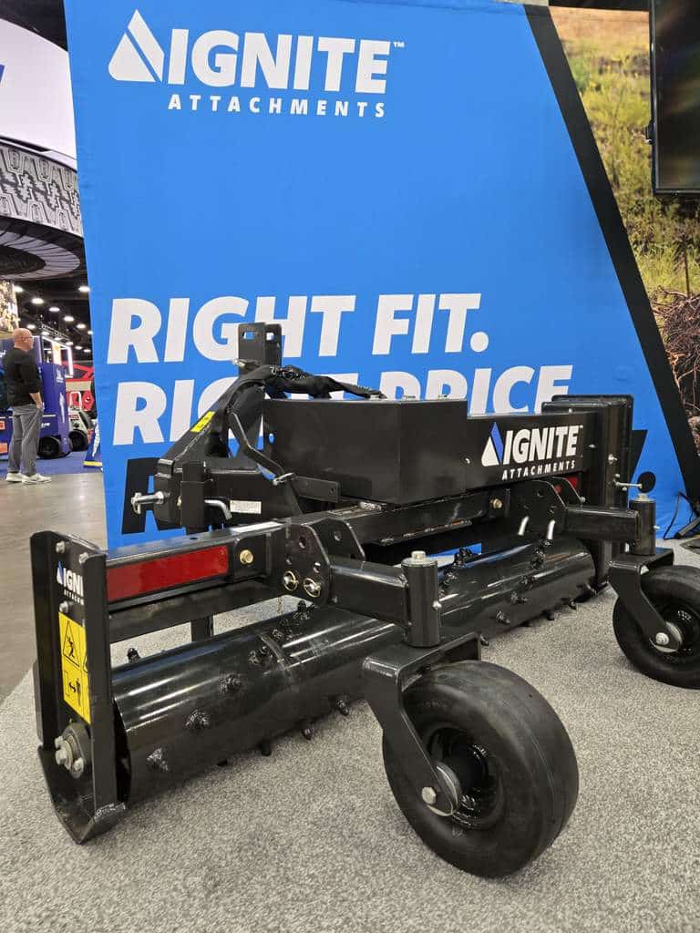 Ignite tractor soil conditioner sitting in a booth