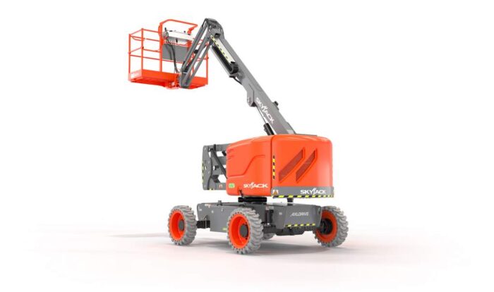 Skyjack SJ45AJE Plus boom lift with white background 