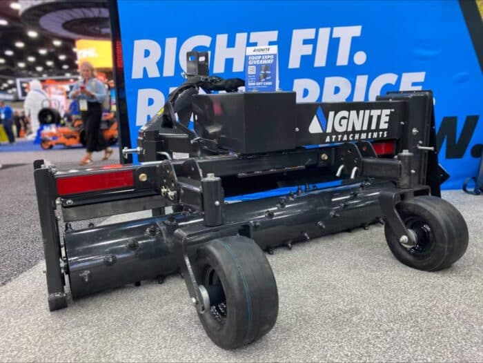 Ignite tractor soil conditioner sitting in a booth