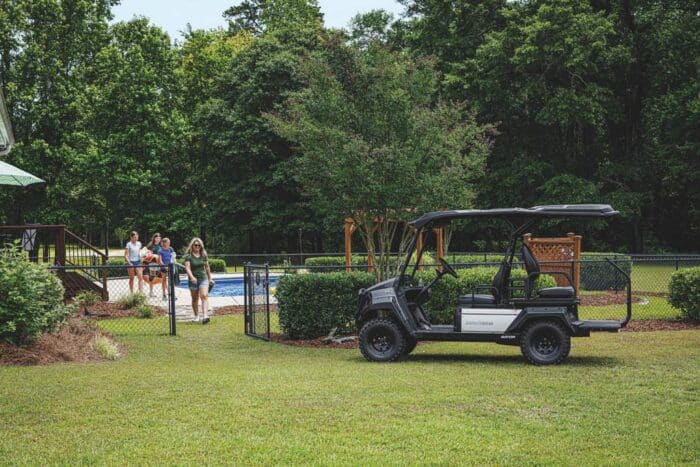 John Deere Gator GX Electric grey model at the pool 