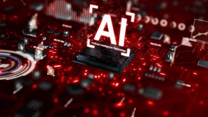 3D render AI artificial intelligence technology CPU central processor unit chipset on the printed circuit board for electronic and technology concept select focus shallow depth of field